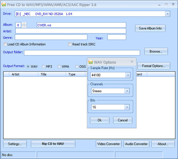 Free CD to WAV/MP3/WMA/AMR/AC3/AAC Ripper 3.6